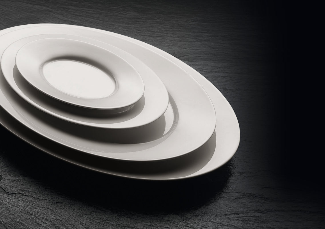 White Oval Etagère Platter With Rim 14.9